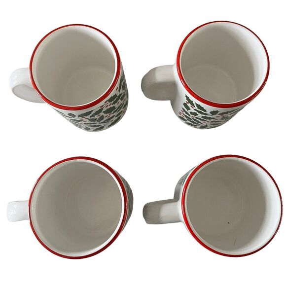 Waechtersbach Coffee Mugs Set of 4 Christmas Holly White Ceramic Holiday Green - Picture 7 of 11